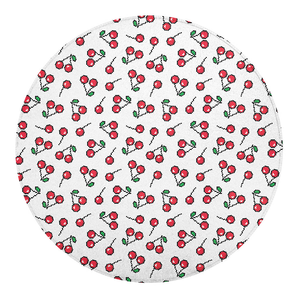 Pixel Cherry Pattern Print Round Blanket