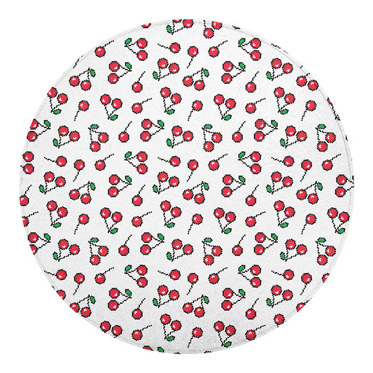 Pixel Cherry Pattern Print Round Blanket