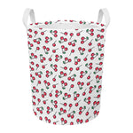 Pixel Cherry Pattern Print Round Laundry Basket