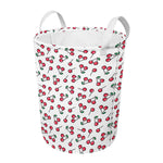 Pixel Cherry Pattern Print Round Laundry Basket