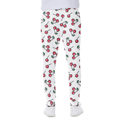 Pixel Cherry Pattern Print Scuba Joggers