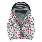 Pixel Cherry Pattern Print Sherpa Lined Zip Up Hoodie