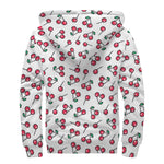Pixel Cherry Pattern Print Sherpa Lined Zip Up Hoodie
