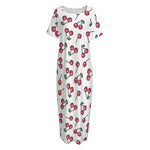 Pixel Cherry Pattern Print Short Sleeve Long Nightdress