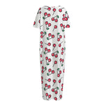 Pixel Cherry Pattern Print Short Sleeve Long Nightdress
