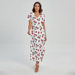 Pixel Cherry Pattern Print Short Sleeve Maxi Dress