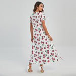Pixel Cherry Pattern Print Short Sleeve Maxi Dress