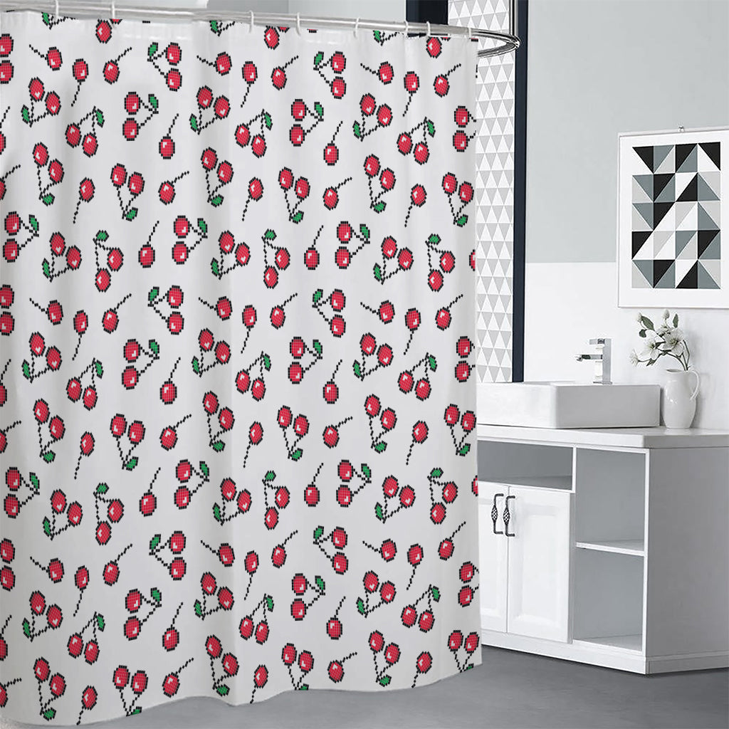 Pixel Cherry Pattern Print Shower Curtain