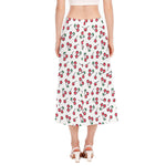 Pixel Cherry Pattern Print Side Slit Midi Skirt