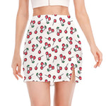 Pixel Cherry Pattern Print Side Slit Mini Skirt