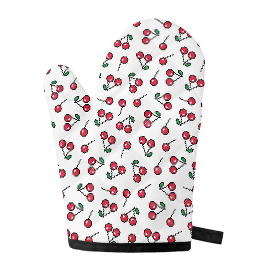 Pixel Cherry Pattern Print Single Oven Mitt