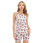 Pixel Cherry Pattern Print Sleeveless One Piece Swimsuit