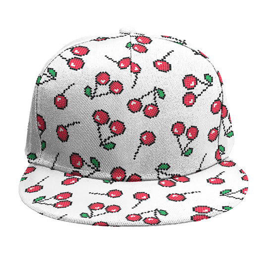 Pixel Cherry Pattern Print Snapback Cap
