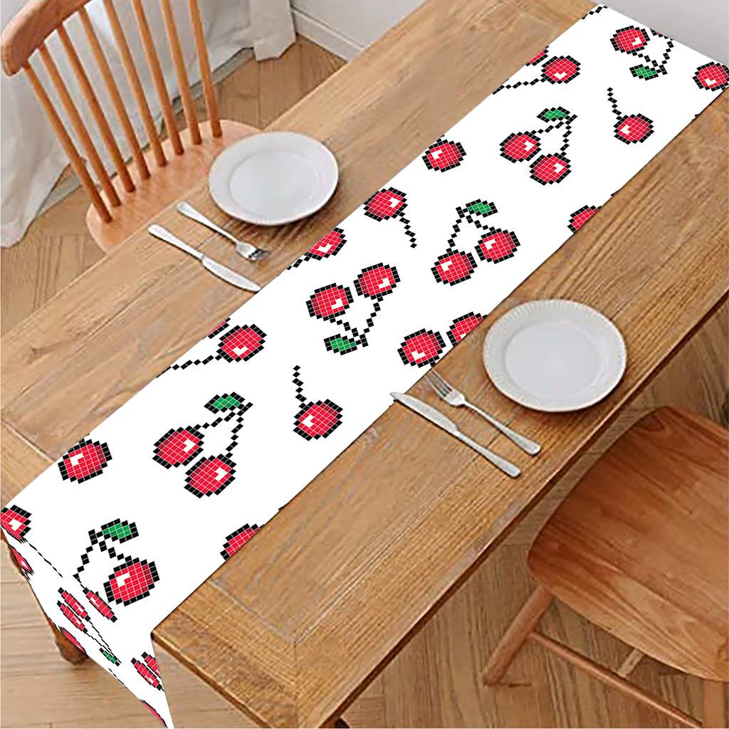 Pixel Cherry Pattern Print Table Runner