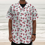 Pixel Cherry Pattern Print Textured Short Sleeve Shirt