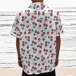 Pixel Cherry Pattern Print Textured Short Sleeve Shirt