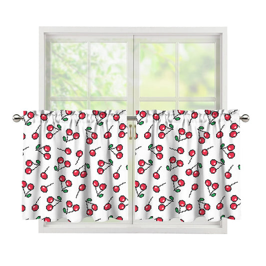 Pixel Cherry Pattern Print Tier Curtains