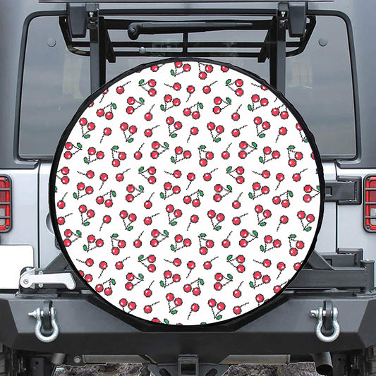 Pixel Cherry Pattern Print Tire Cover
