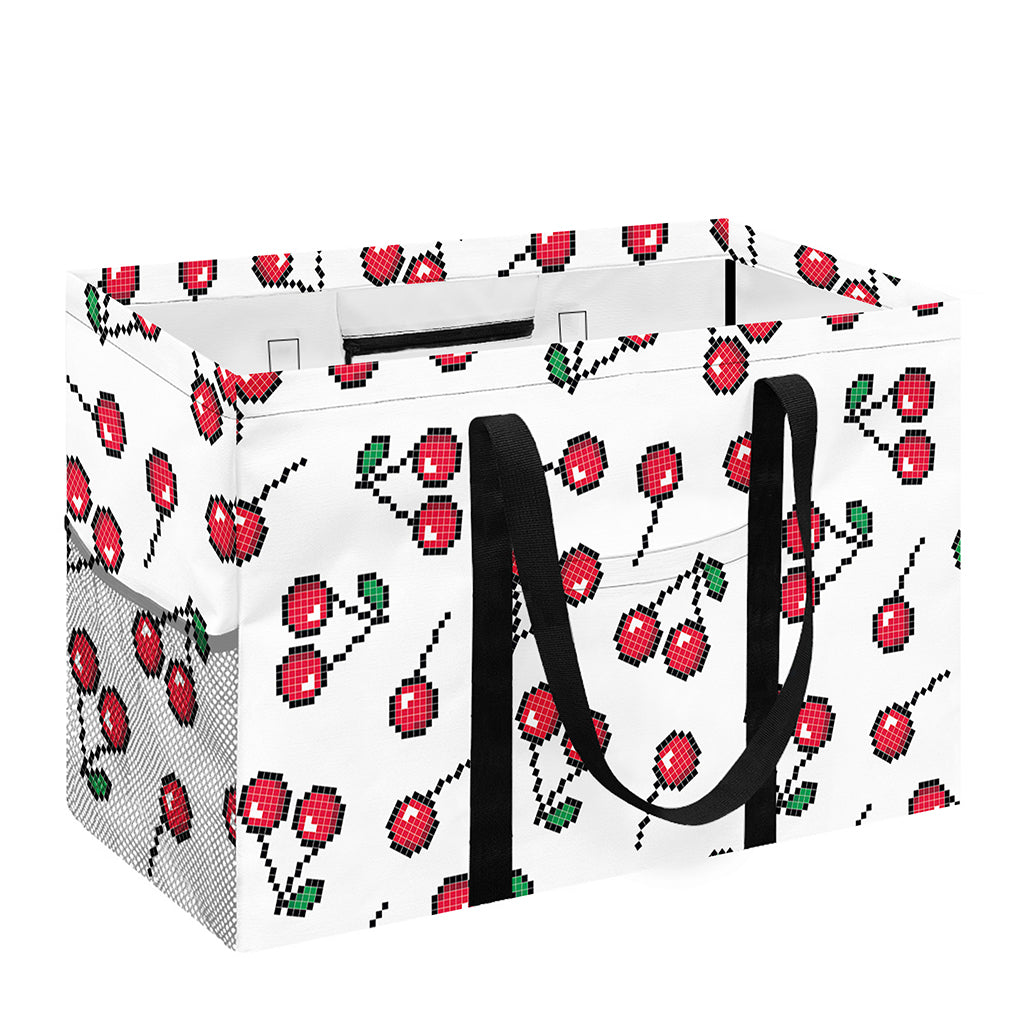 Pixel Cherry Pattern Print Utility Tote Bag
