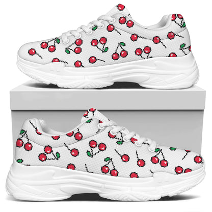Pixel Cherry Pattern Print White Chunky Shoes