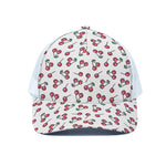Pixel Cherry Pattern Print White Mesh Trucker Cap
