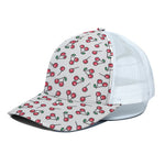 Pixel Cherry Pattern Print White Mesh Trucker Cap