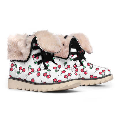Pixel Cherry Pattern Print Winter Boots