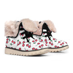 Pixel Cherry Pattern Print Winter Boots