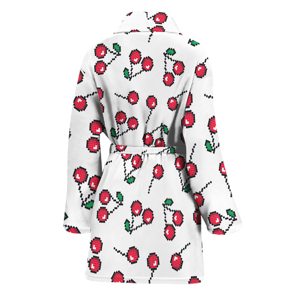 Pixel Cherry Pattern Print Women's Bathrobe