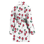 Pixel Cherry Pattern Print Women's Bathrobe