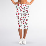 Pixel Cherry Pattern Print Women's Capri Leggings