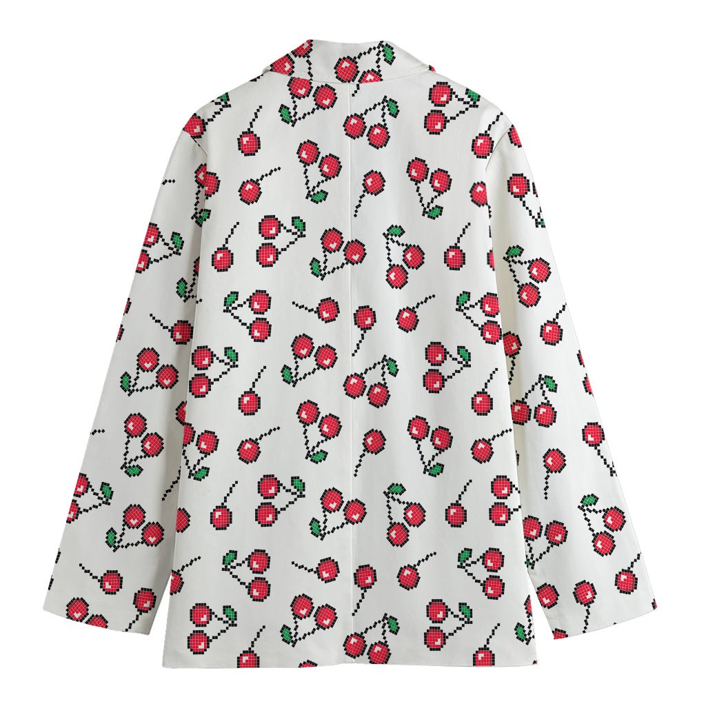 Pixel Cherry Pattern Print Women's Cotton Blazer