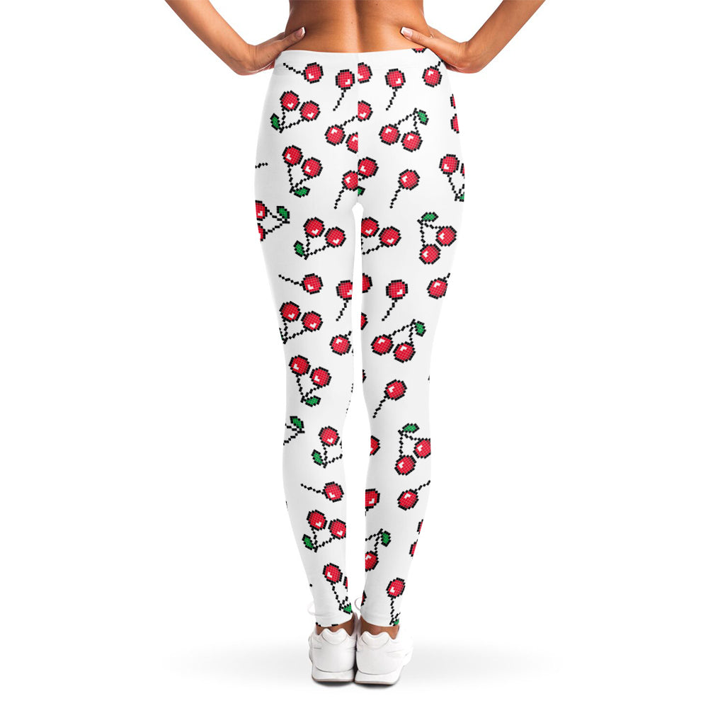 Pixel Cherry Pattern Print Women's Leggings