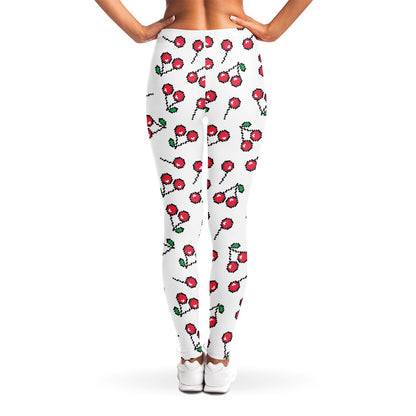 Pixel Cherry Pattern Print Women's Leggings
