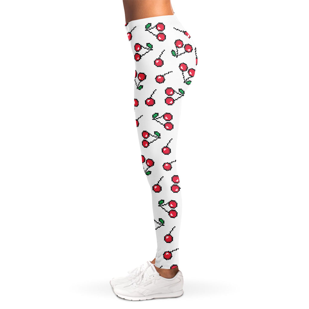Pixel Cherry Pattern Print Women's Leggings