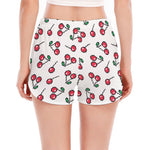 Pixel Cherry Pattern Print Women's Split Running Shorts