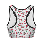 Pixel Cherry Pattern Print Women's Sports Bra