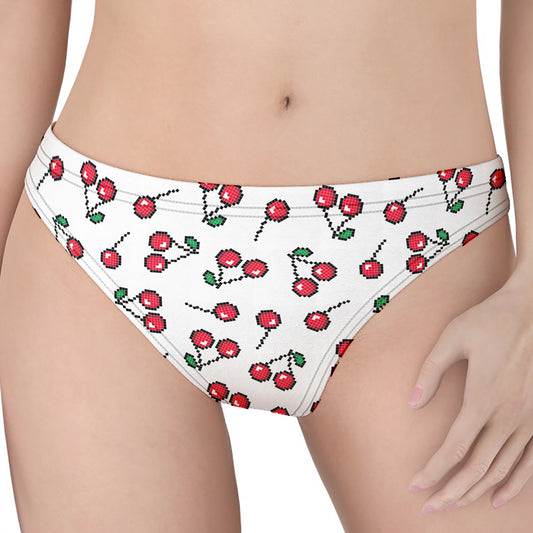 Pixel Cherry Pattern Print Women's Thong