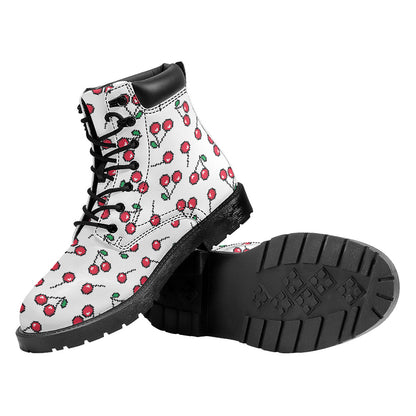 Pixel Cherry Pattern Print Work Boots