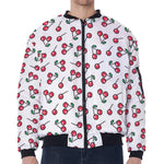 Pixel Cherry Pattern Print Zip Sleeve Bomber Jacket