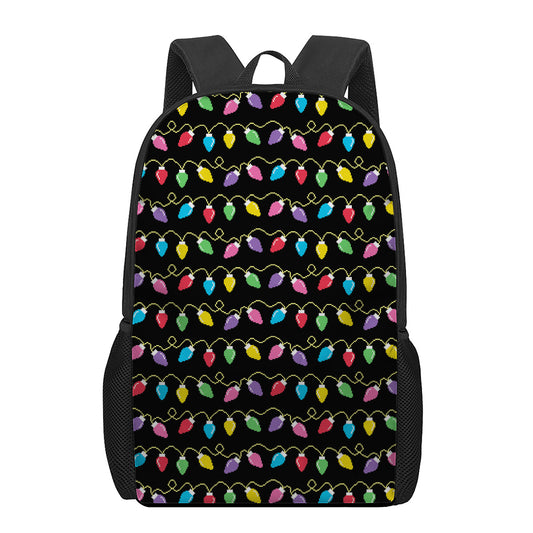 Pixel Christmas Lights Print 17 Inch Backpack