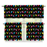 Pixel Christmas Lights Print 3 Piece Kitchen Curtains