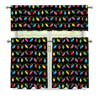 Pixel Christmas Lights Print 3 Piece Kitchen Curtains