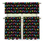 Pixel Christmas Lights Print 3 Piece Kitchen Curtains