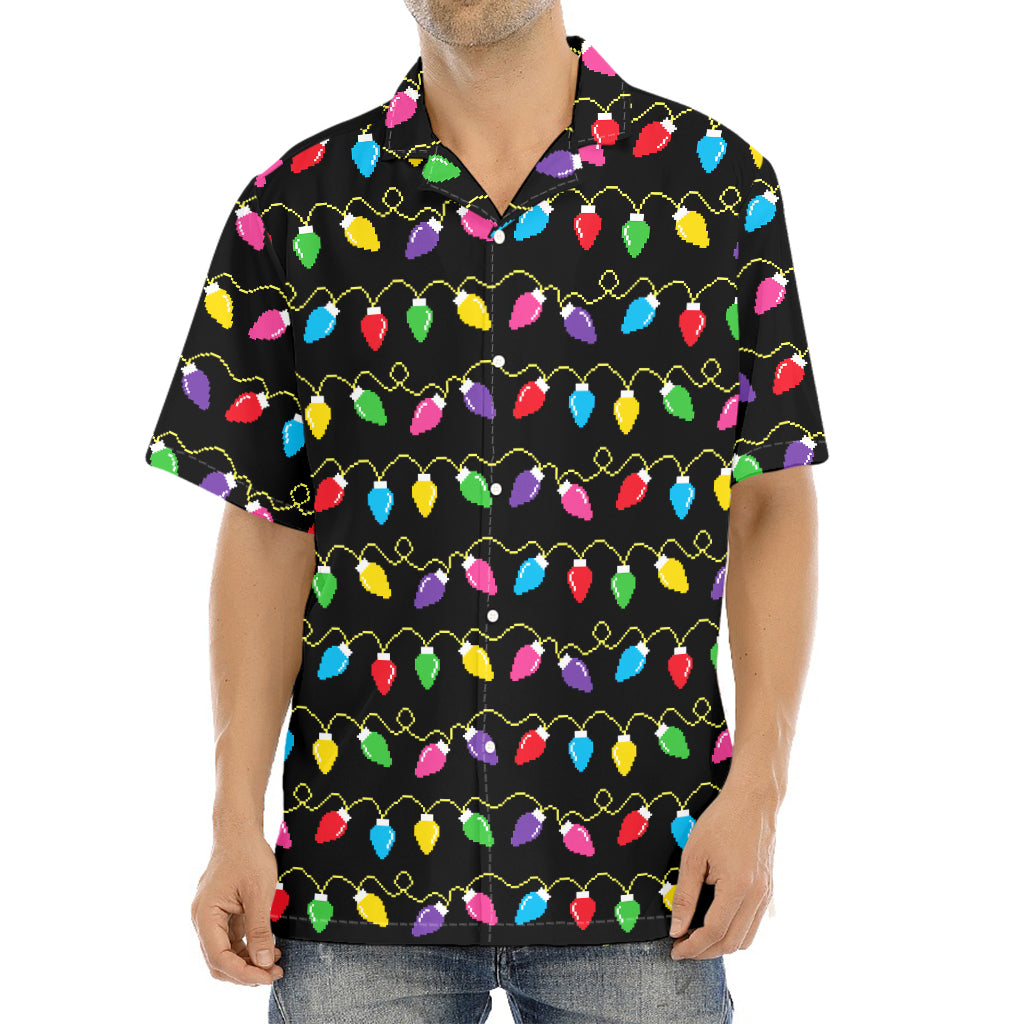Pixel Christmas Lights Print Aloha Shirt