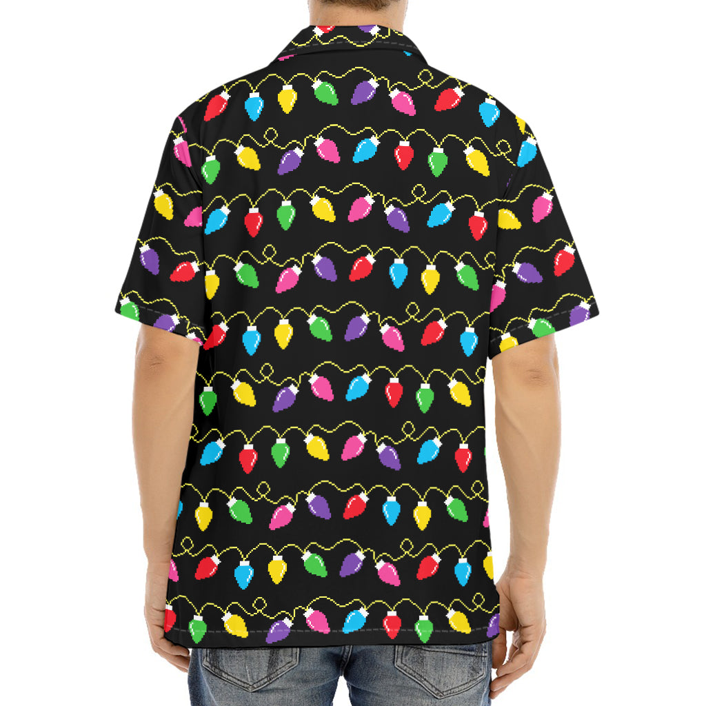 Pixel Christmas Lights Print Aloha Shirt