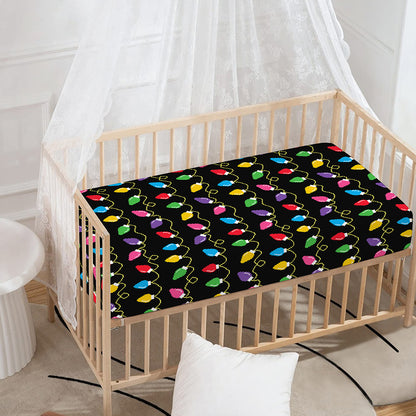 Pixel Christmas Lights Print Baby Crib Sheet