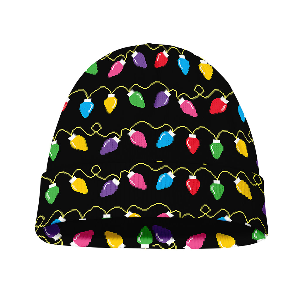 Pixel Christmas Lights Print Beanie