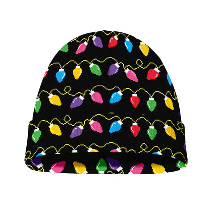 Pixel Christmas Lights Print Beanie