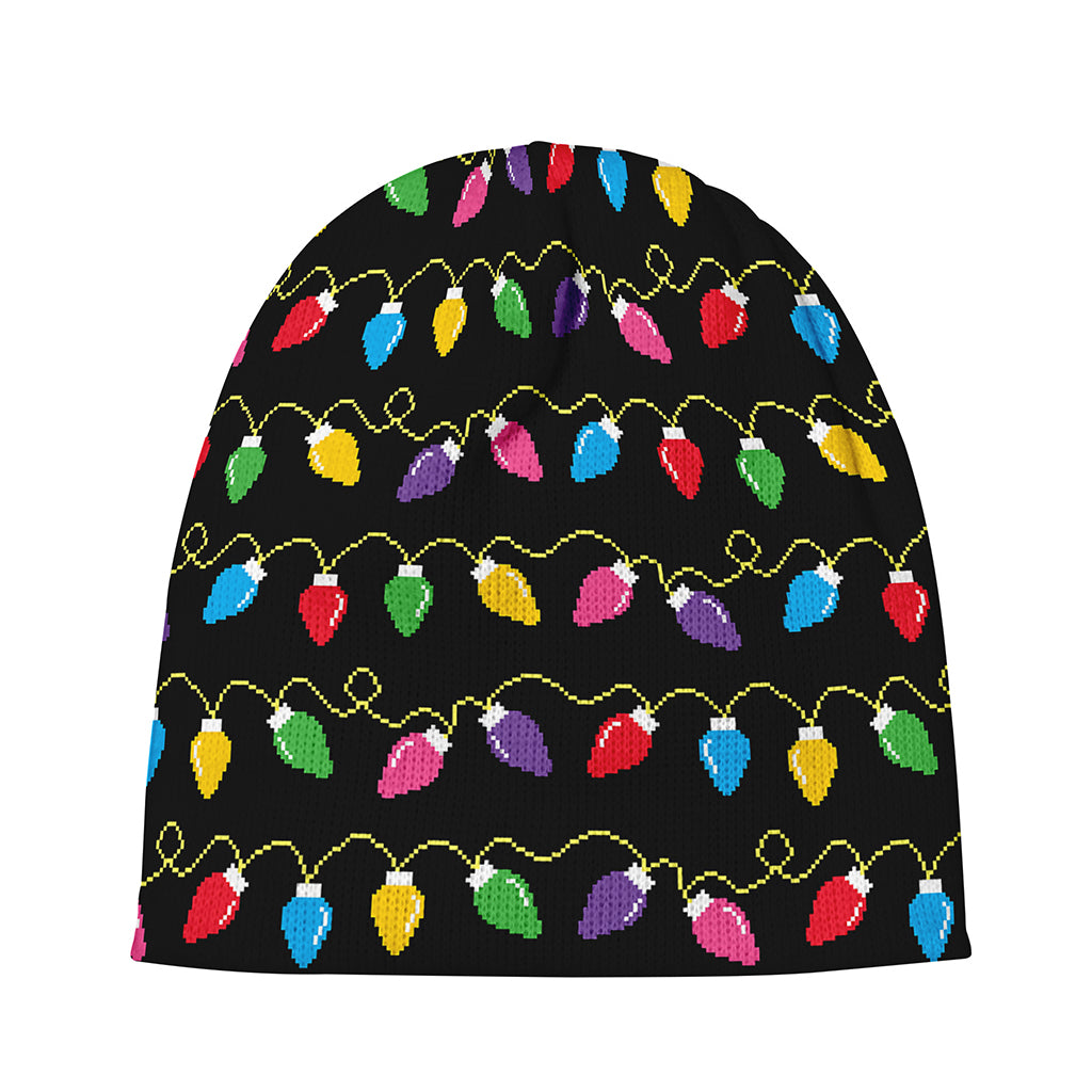 Pixel Christmas Lights Print Beanie